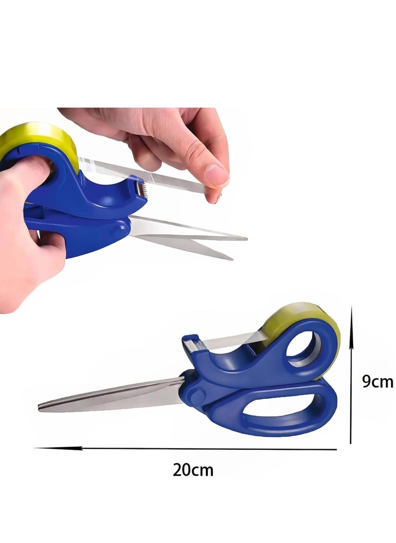 2-in-1 Scissors & Integrated Clear Sticky Tape Dispenser Cutter – Desktop Tape Dispenser for Gift Wrapping, Multi-Purpose Scissor with Tape for Office, School, and Home Use (1Pcs)