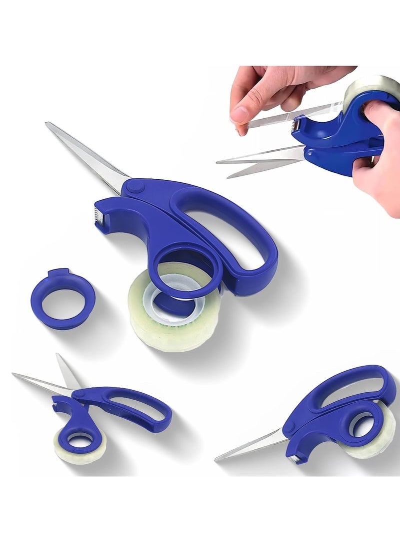 2-in-1 Scissors & Integrated Clear Sticky Tape Dispenser Cutter – Desktop Tape Dispenser for Gift Wrapping, Multi-Purpose Scissor with Tape for Office, School, and Home Use (1Pcs)