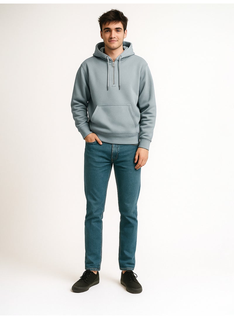 Maniac Mens Plain Hooded Neck Full Sleeve Light Grey Cotton Fleece Sweatshirt - Image 5