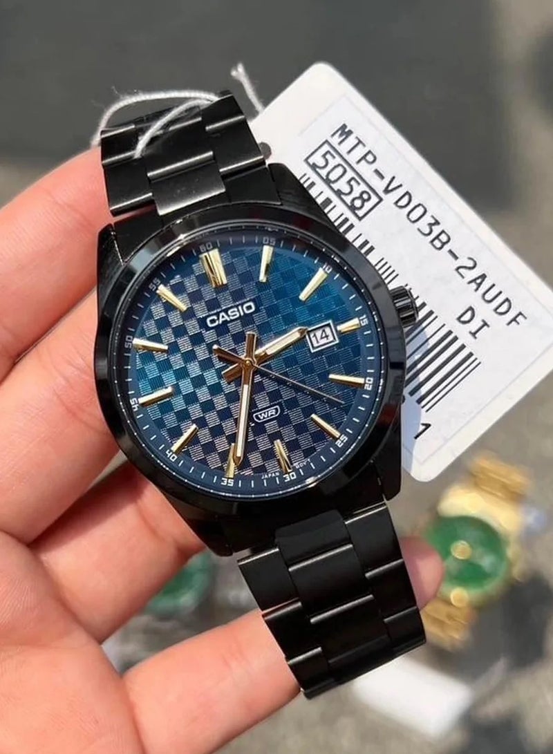 كاسيو ساعة يد ستانلس ستيل أنالوج دائرية الشكل للرجال MTP-VD03B-2A - 41 ملم - Image 2