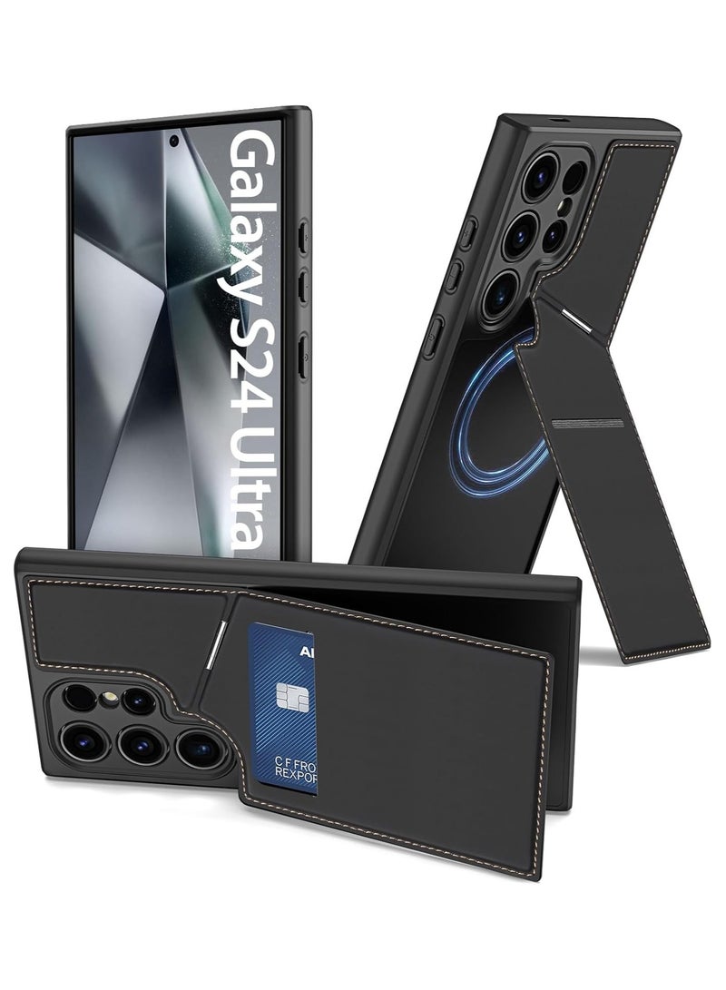 دوكس دوتشيز جراب وغطاء حافظة محفظة مع حامل بطاقة [متوافق مع الشحن اللاسلكي المغناطيسي] غطاء جلدي فاخر مقاوم للصدمات متوافق مع Samsung Galaxy S24 Ultra (أسود) - Image 1