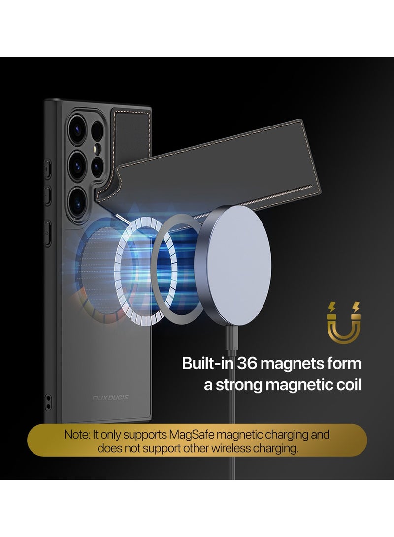 دوكس دوتشيز جراب وغطاء حافظة محفظة مع حامل بطاقة [متوافق مع الشحن اللاسلكي المغناطيسي] غطاء جلدي فاخر مقاوم للصدمات متوافق مع Samsung Galaxy S24 Ultra (أسود) - Image 2