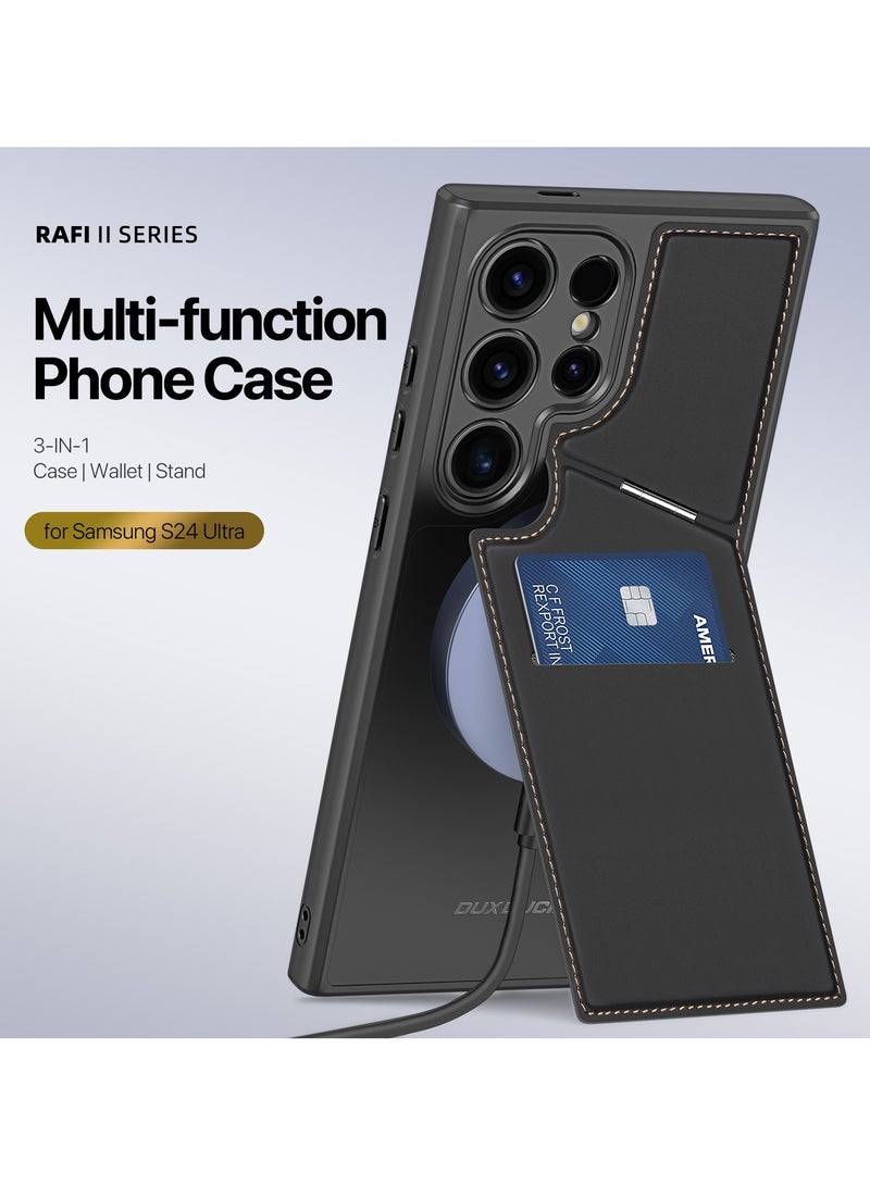 دوكس دوتشيز جراب وغطاء حافظة محفظة مع حامل بطاقة [متوافق مع الشحن اللاسلكي المغناطيسي] غطاء جلدي فاخر مقاوم للصدمات متوافق مع Samsung Galaxy S24 Ultra (أسود) - Image 3
