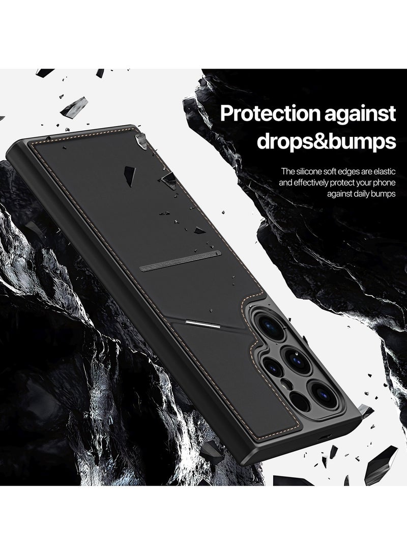 دوكس دوتشيز جراب وغطاء حافظة محفظة مع حامل بطاقة [متوافق مع الشحن اللاسلكي المغناطيسي] غطاء جلدي فاخر مقاوم للصدمات متوافق مع Samsung Galaxy S24 Ultra (أسود) - Image 5