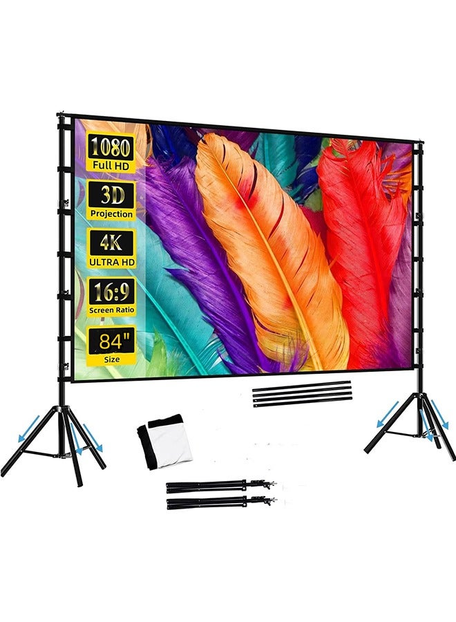 JCB CHIC Projector Screen with Stand 84 Inch upgrade Portable Projection Screen, 16:9 4K HD Projection Movie Screen for Indoor Our Home Theater Backyard Backyard Cinema Travel - Image 1