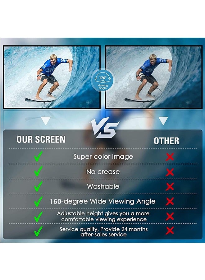 JCB CHIC Projector Screen with Stand 84 Inch upgrade Portable Projection Screen, 16:9 4K HD Projection Movie Screen for Indoor Our Home Theater Backyard Backyard Cinema Travel - Image 5