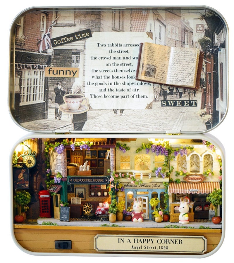 Flever Dollhouse Miniature DIY House Kit Creative Room with Furniture and Cover for Romantic Valentines GiftHappy Corner - Image 2