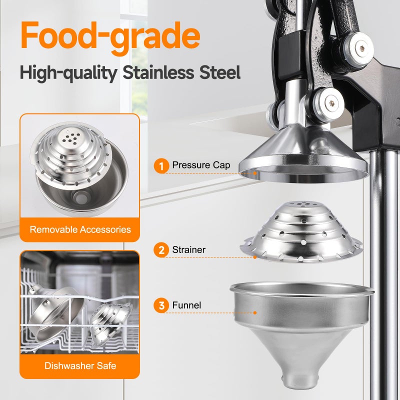 OSTBA Cast Iron Manual Juicer Hand Press, Commercial Grade Citrus Juicer, Stainless Steel Lemon squeezer for Orange, Lemon, Lime, Pomegranate with Stainless Steel Cup - Image 3