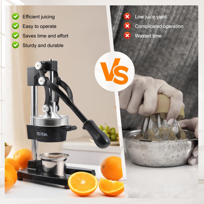 OSTBA Cast Iron Manual Juicer Hand Press, Commercial Grade Citrus Juicer, Stainless Steel Lemon squeezer for Orange, Lemon, Lime, Pomegranate with Stainless Steel Cup - Image 4
