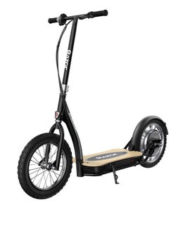 ريزر E Scooter Ecosmart Hd Sup 25 كم/ساعة، إطارات مملوءة بالهواء مقاس 16 بوصة، سطح عريض من الخيزران، محرك مدفوع بمحور عزم دوران عالي 350 وات، نطاق يصل إلى 15.5 ميل في الساعة و12 ميل، دفع خلفي، أسود  - Image 1