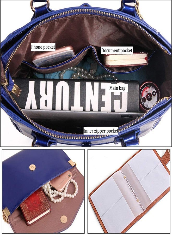 Chikencall® Women Fashion Handbags Patent Leather Tote Purses Ladies Shoulder Bags Top Handle Chain Satchel Purse Set 3pcs Black - Image 4