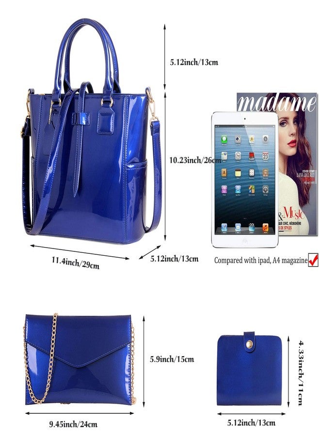 Chikencall® Women Fashion Handbags Patent Leather Tote Purses Ladies Shoulder Bags Top Handle Chain Satchel Purse Set 3pcs Black - Image 3