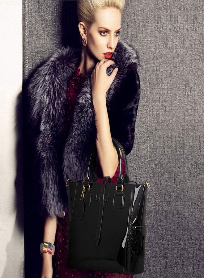 Chikencall® Women Fashion Handbags Patent Leather Tote Purses Ladies Shoulder Bags Top Handle Chain Satchel Purse Set 3pcs Black - Image 2