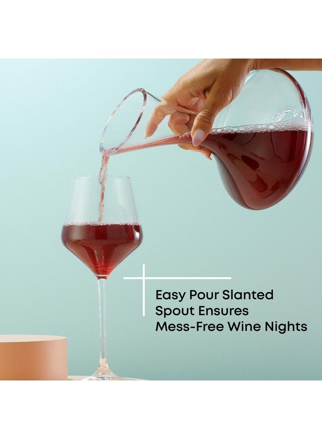 JoyJolt JoyJolt Lancia Wine Decanter Crystal Wine Aerator Handmade Base Glass Pitcher Ultra Elegant Design Easy Pour Slanted Spout for Wine 1200ml (40 fl.oz)  - Image 5