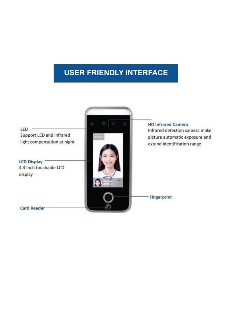 BioEnable - BioEnable AI32F Face Finger RFID Time Attendance Access Control System Touch Screen Multi Language Support Wide Dynamic Range - Image 1