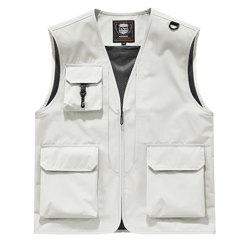 Men'S Vest For Outdoor Casual Fishing And Pography, V-Neck Workwear Vest With Multiple Pockets, Thin Style Gilet - Image 1