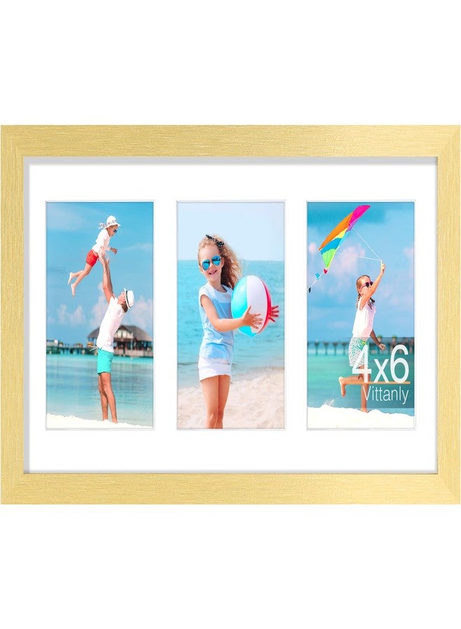 Vittanly إطار صور فيتانلي 8x14، لعرض 3 صور 4x6 مع إطار داخلي، إطار صور مجمع للعرض الأفقي أو الرأسي، ذهبي، عبوة واحدة - Image 1