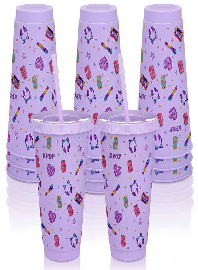 Willinglong 12 Pack Kpop Theme Disposable Plastic Cup Set - 12 oz Purple Color Stars Korean Theme Knot Pattern Birthday Party Cups for Movie Inspired Party Supplies - Image 1