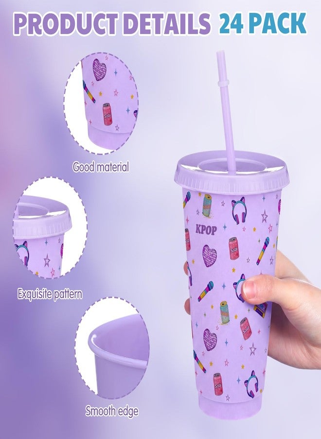 Willinglong 12 Pack Kpop Theme Disposable Plastic Cup Set - 12 oz Purple Color Stars Korean Theme Knot Pattern Birthday Party Cups for Movie Inspired Party Supplies - Image 4