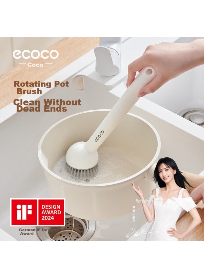 cocoa Yikeke Pot Scrubber, Kitchen-specific Pot Cleaning Brush, Non-damaging Cleaning Brush, Long-handled Pot Brush, E24056 White - Image 1