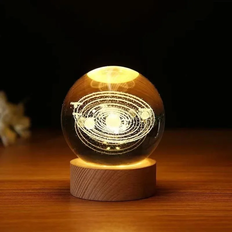 Lisinya Decorative Planet Design Wooden Base Illuminated Glass Globe