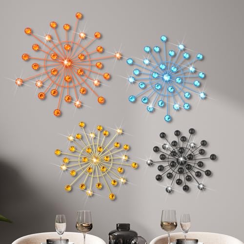Blulu 4 Pcs Metal Wall Decor Bling Crystal Wall Art Cast Iron Rhinestones Sunburst Decor Starburst Art Hanging Diamond Accents Home Decorative for Living Room Bedroom Entryway Mid Century - Image 1