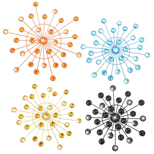 Blulu 4 Pcs Metal Wall Decor Bling Crystal Wall Art Cast Iron Rhinestones Sunburst Decor Starburst Art Hanging Diamond Accents Home Decorative for Living Room Bedroom Entryway Mid Century - Image 3