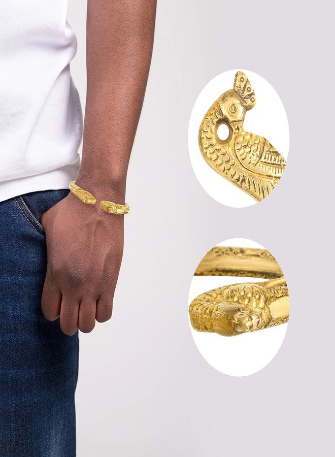 MEENAZ Valentine Gifts Jewellery Adjustable Free Size Big Strong Heavy Metal Alloy Pure Copper Brass Alloy Stylish Gold Cuff Kada Golden Peacock Bracelet For Men Mens girls Boy Boyfriend KADA M118 - Image 2