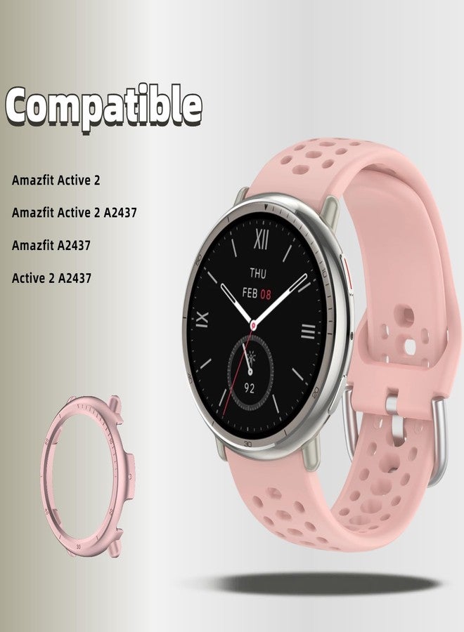 سوار ساعة QHBAMD متوافق مع ساعة Amazfit Active 2 A2437، سوار سيليكون مقاوم للماء مع غطاء واقٍ، سوار بديل قابل للتعديل وجيد التهوية للرجال والنساء (وردي فاتح) - Image 2