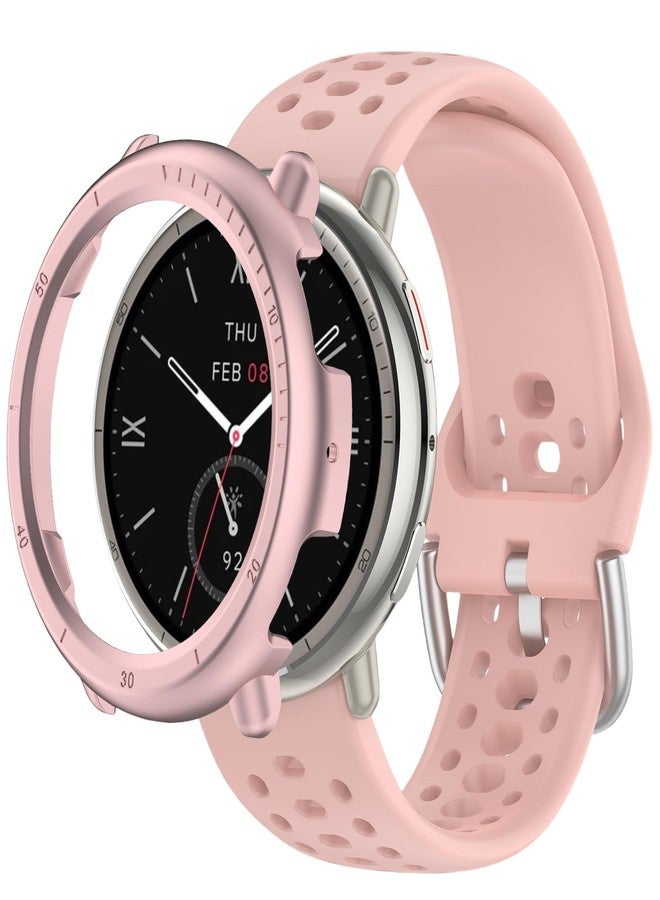 سوار ساعة QHBAMD متوافق مع ساعة Amazfit Active 2 A2437، سوار سيليكون مقاوم للماء مع غطاء واقٍ، سوار بديل قابل للتعديل وجيد التهوية للرجال والنساء (وردي فاتح) - Image 1