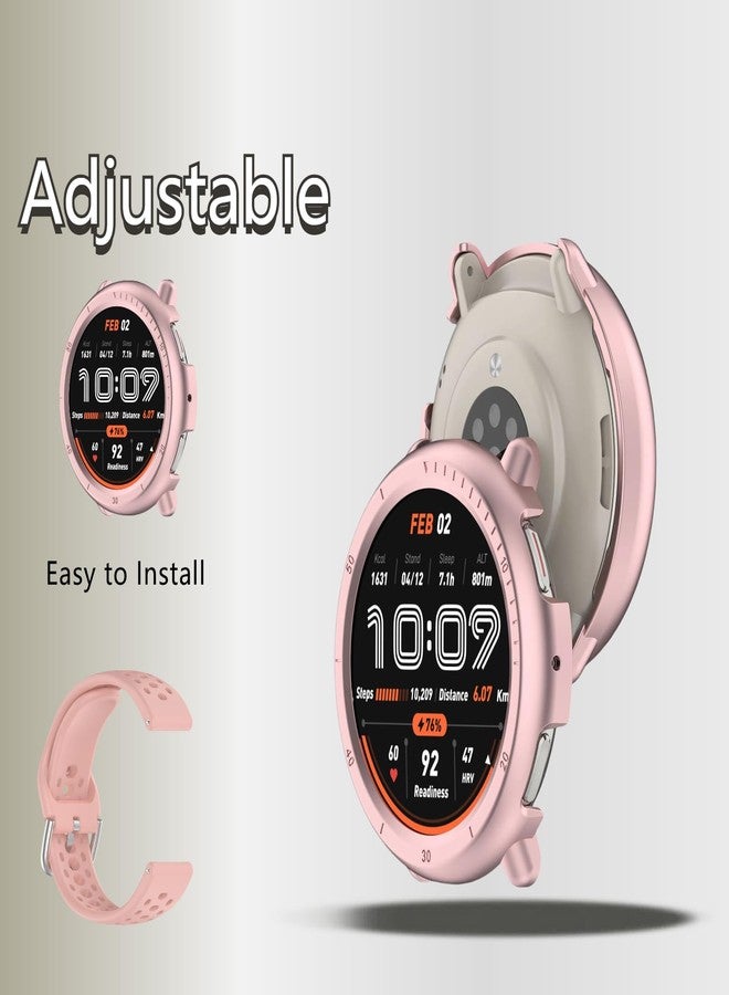 سوار ساعة QHBAMD متوافق مع ساعة Amazfit Active 2 A2437، سوار سيليكون مقاوم للماء مع غطاء واقٍ، سوار بديل قابل للتعديل وجيد التهوية للرجال والنساء (وردي فاتح) - Image 5