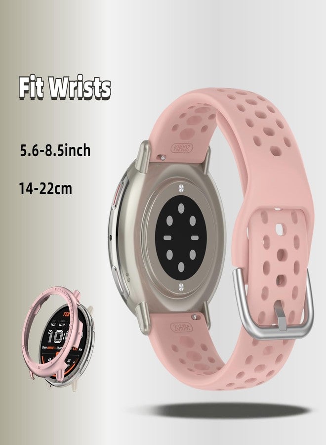 سوار ساعة QHBAMD متوافق مع ساعة Amazfit Active 2 A2437، سوار سيليكون مقاوم للماء مع غطاء واقٍ، سوار بديل قابل للتعديل وجيد التهوية للرجال والنساء (وردي فاتح) - Image 4