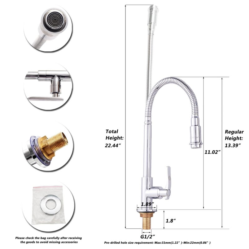 Inchant Single Lever Flexible Pull Out Kitchen Water Tap Sink Faucet Single-Tube Cold Water Basin Taps Vanity Vessel Faucets Deck Mount Chrome Finish - Image 3