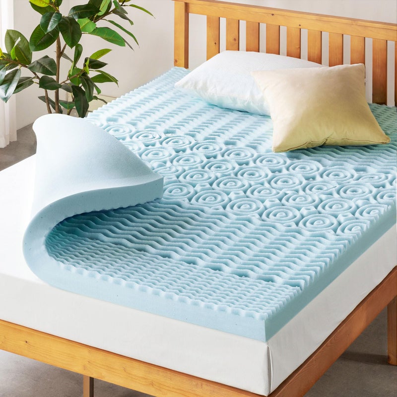 Mellow 4 Inch 5Zone Memory Foam Mattress Topper Cooling Gel Infusion Dorm Essentials Twin Blue