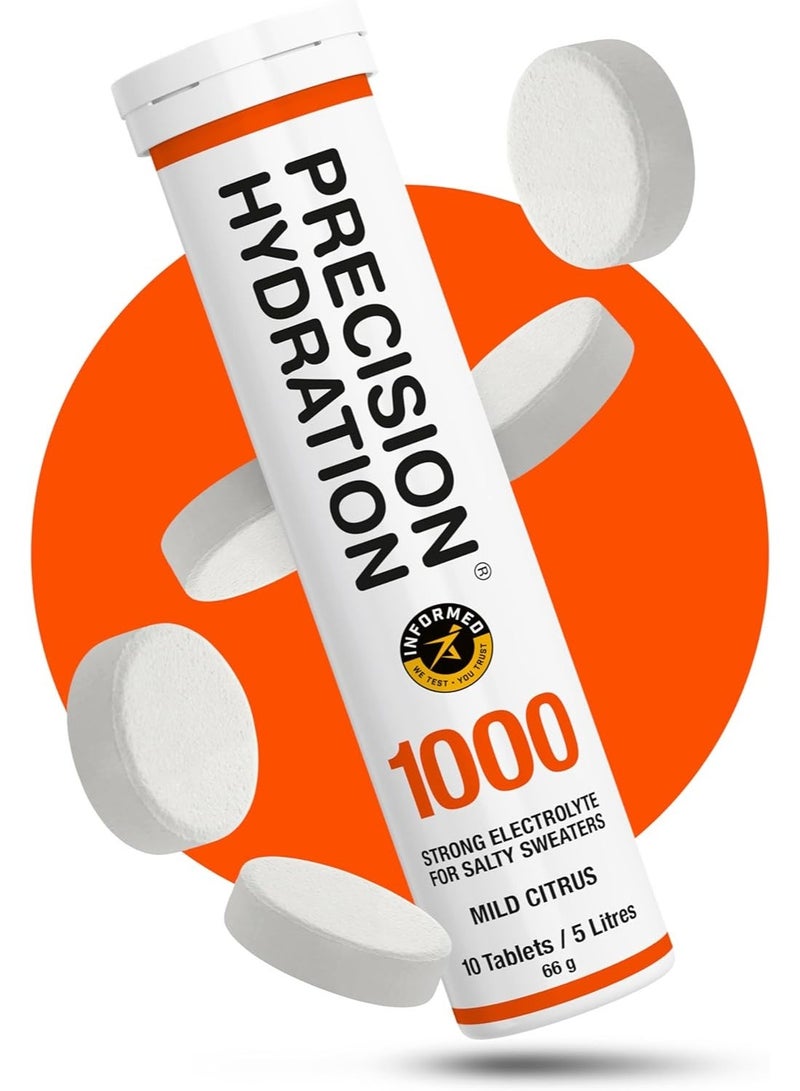Precision Hydration Electrolyte Tablets - Multi Strength Effervescent Hydration Tablets - Combats Cramp - Low Calorie, Gluten Free, Vegan/Vegetarian Friendly (1 Tube, 1000mg/L - Orange Tube) - Image 1