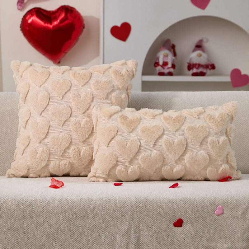 DFXSZ Valentine's Day Pillow Covers 12x20 Beige Hearts Decor Beige Lumbar Pillow Cover Decorations for Valentines Holiday Decor Case for Home Couch 103D12 - Image 2