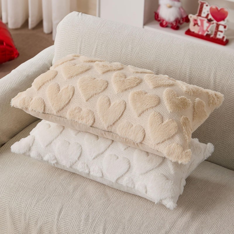DFXSZ Valentine's Day Pillow Covers 12x20 Beige Hearts Decor Beige Lumbar Pillow Cover Decorations for Valentines Holiday Decor Case for Home Couch 103D12 - Image 5
