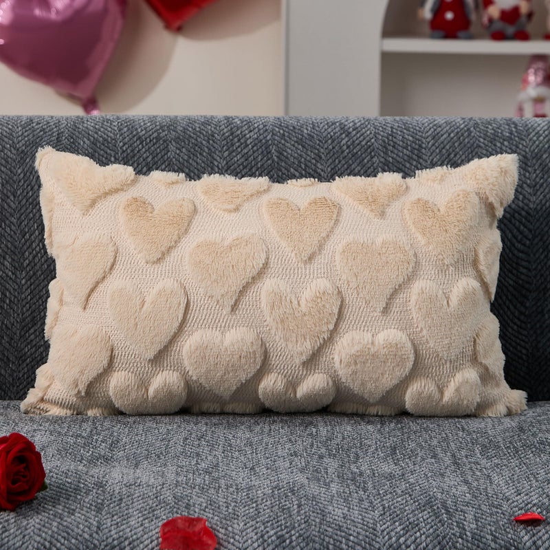 DFXSZ Valentine's Day Pillow Covers 12x20 Beige Hearts Decor Beige Lumbar Pillow Cover Decorations for Valentines Holiday Decor Case for Home Couch 103D12 - Image 1