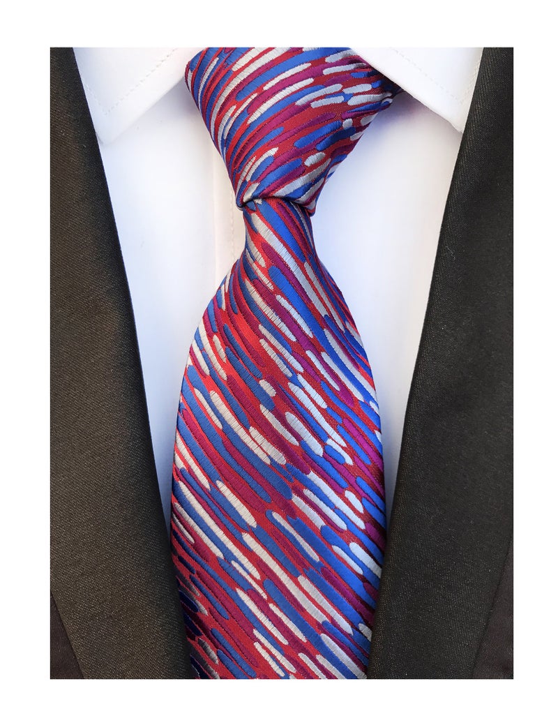 Elfeves Mens Narrow Blue Red Woven Silk Ties Palette Regular Soft Business Boys Necktie - Image 2
