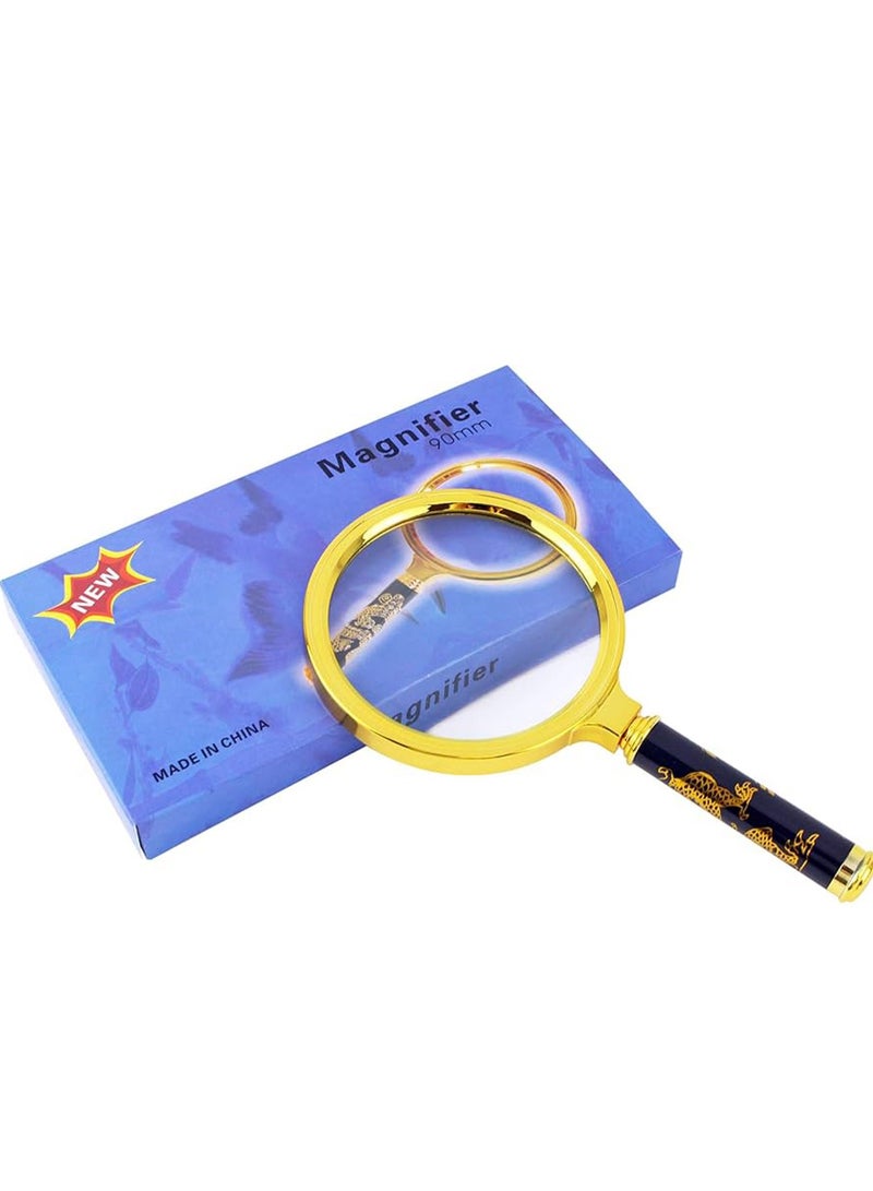 عدسة مكبرة محمولة 90 مم 10 مرات مع التنين الذهبي اللامع عالية الدقة هدايا رائعة للآباء وكبار السن والأطفال العلماء - Image 2