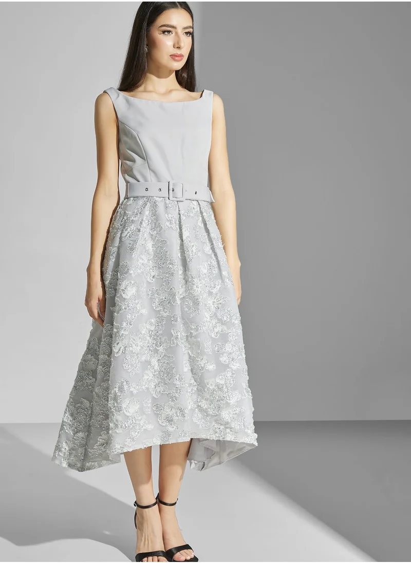 Coast Belted Embroidered Tiered Dress