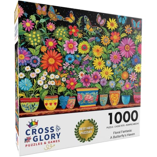 Cross & Glory Cross Glory Floral Fantasia A Butterflys Haven 1000 Piece Jigsaw Puzzle for Adults GlareFree Colorful Garden and Butterfly Scene Flower Puzzle - Image 5