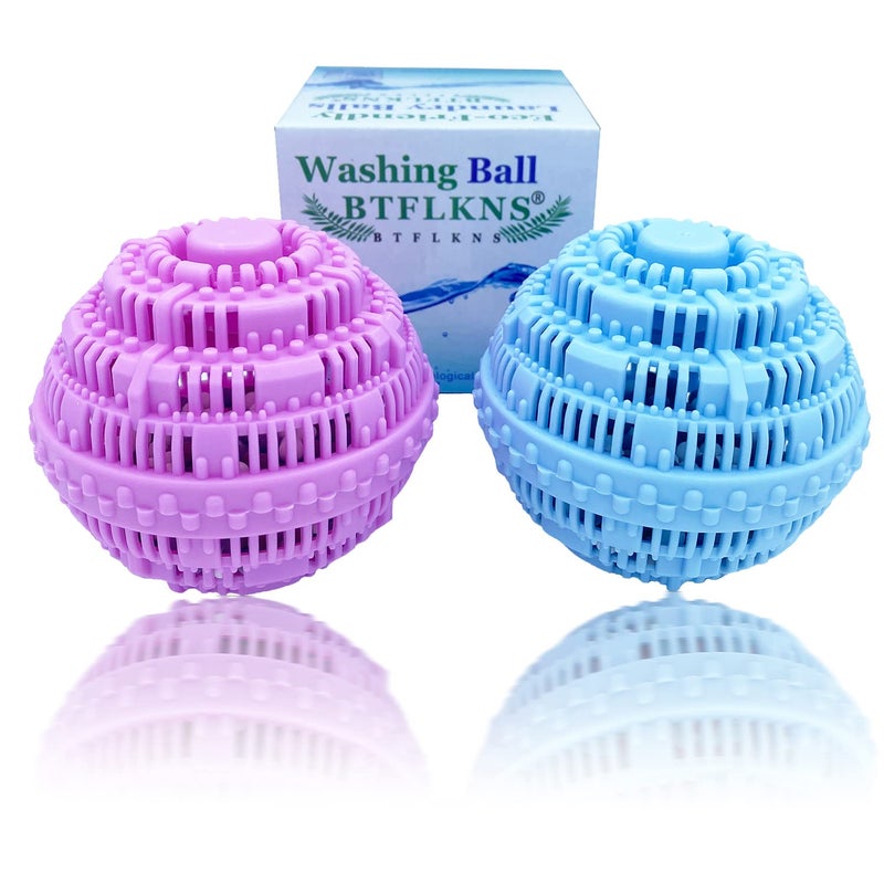Laundry Balls Set, Eco-Friendly Super Washing Machine Laundry Ball, All Natural Washer Ball Laundry Detergent Alternative, Household Can Be Reused 2000 Washings(2pcs Balls, Pink,Blue) - Image 1