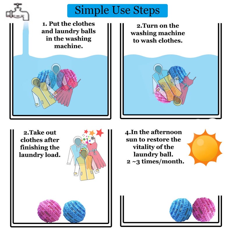 Laundry Balls Set, Eco-Friendly Super Washing Machine Laundry Ball, All Natural Washer Ball Laundry Detergent Alternative, Household Can Be Reused 2000 Washings(2pcs Balls, Pink,Blue) - Image 3