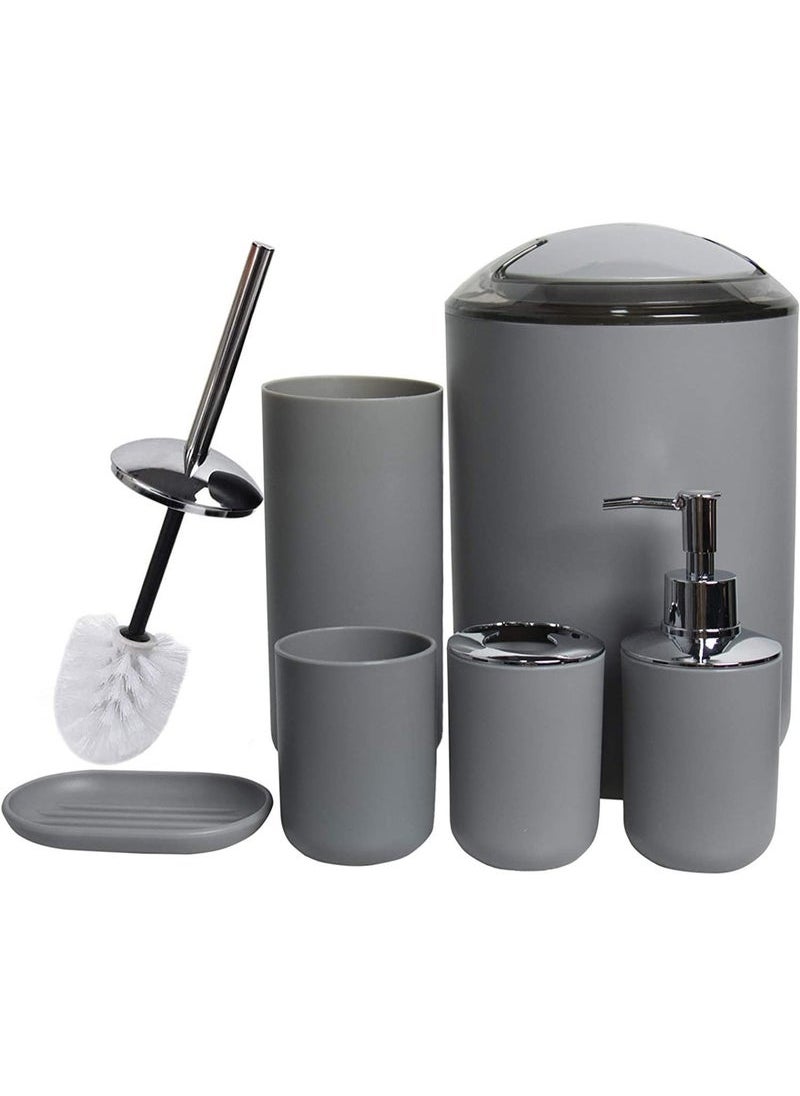MIXDE - Bathroom Accessories Set, Plastic Gift Bath Set with Trash Can, Toilet Brush, Toothbrush Holder, Soap Dispenser, Soap Dish, Soap and Lotion Set (Grey) - Image 1