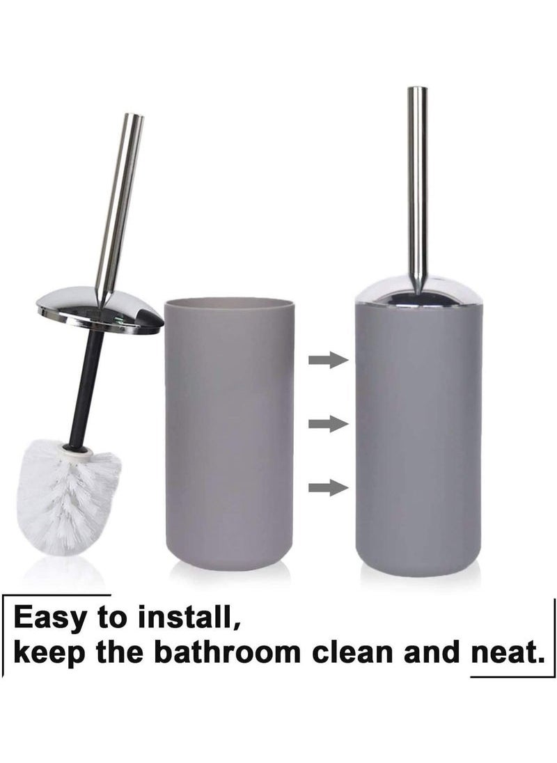 MIXDE - Bathroom Accessories Set, Plastic Gift Bath Set with Trash Can, Toilet Brush, Toothbrush Holder, Soap Dispenser, Soap Dish, Soap and Lotion Set (Grey) - Image 1