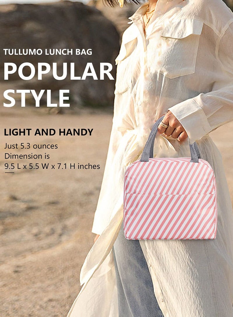 SOLARAE حقيبة غداء للسيدات / الرجال حقيبة غداء معزولة محمولة للشاطئ قابلة لإعادة الاستخدام لصندوق الغداء للعمل أو المدرسة أو النزهات أو السفر (خطوط وردية) - Image 3