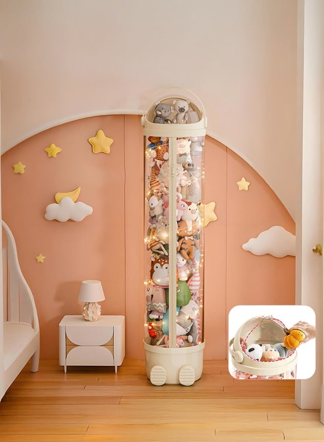 XiuWoo Stuffed Animal Storage Tube, Toy Storage Tube with Zipper LED Light, Vertical Toy Display Organizer, Toy Display Bucket with Lid, Space-Saving Toy Tower for Kids Room, Beige, 172cm  - Image 1