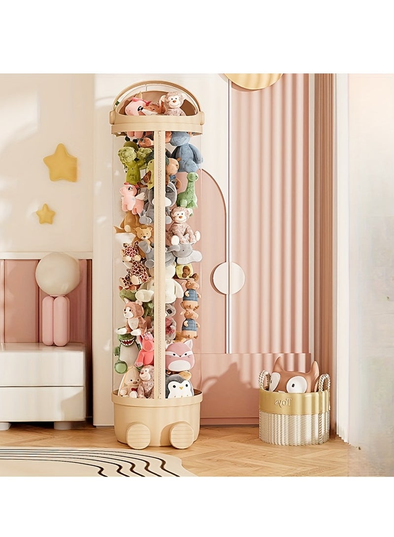 XiuWoo Stuffed Animal Storage Tube, Toy Storage Tube with Zipper LED Light, Vertical Toy Display Organizer, Toy Display Bucket with Lid, Space-Saving Toy Tower for Kids Room, Beige, 172cm  - Image 2