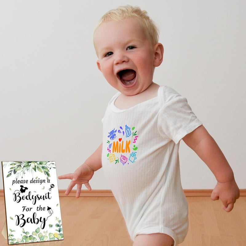 Chuarry 43 Pcs DIY Baby Bibs Decorating Kit 8 Bodysuits 8 Pcs 2 Ply White Bibs 10 Fabric Markers 16 Stencils Baby Shower Sign Greenery - Image 5
